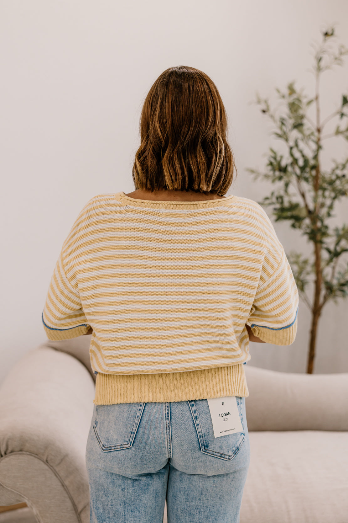 Gigi Striped Contrast Sweater | Butter Yellow