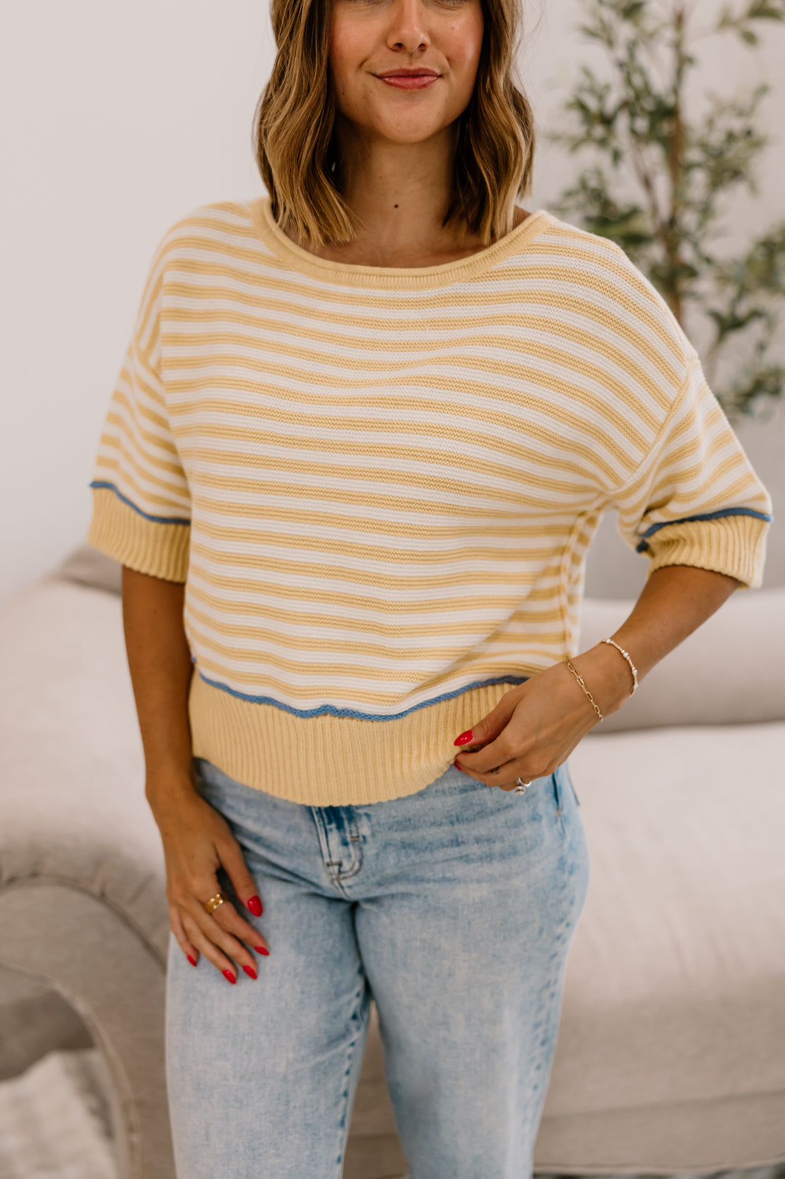 Gigi Striped Contrast Sweater | Butter Yellow