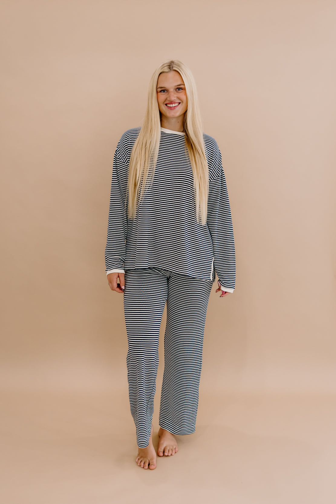 Kendall Striped Pant Set | Navy/Cream