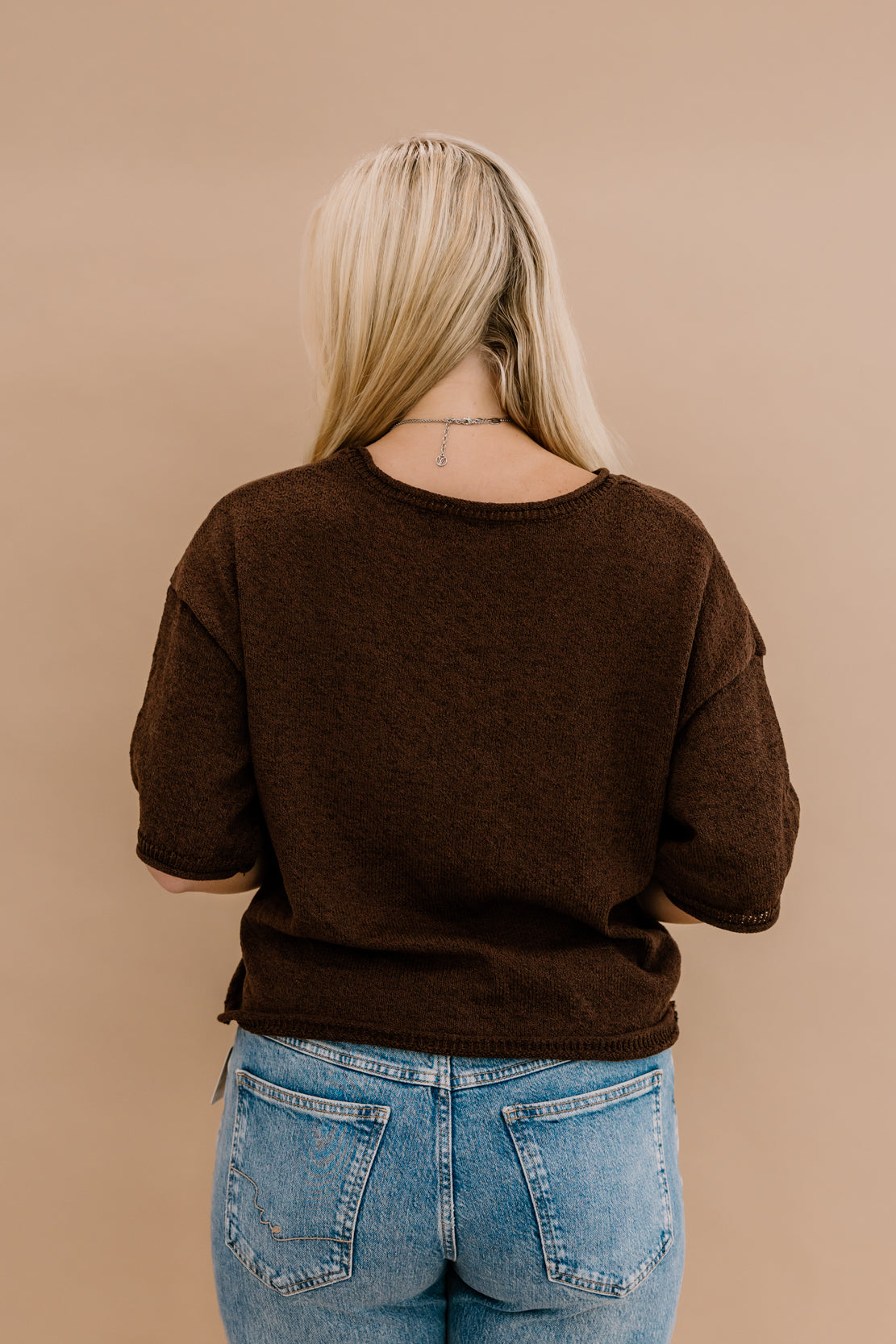Kendra Boxy Short Sleeve Sweater | Chocolate Brown