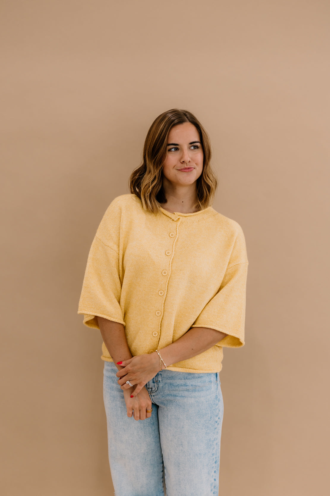 Kelsey Quarter Sleeve Cardi | Light Mustard