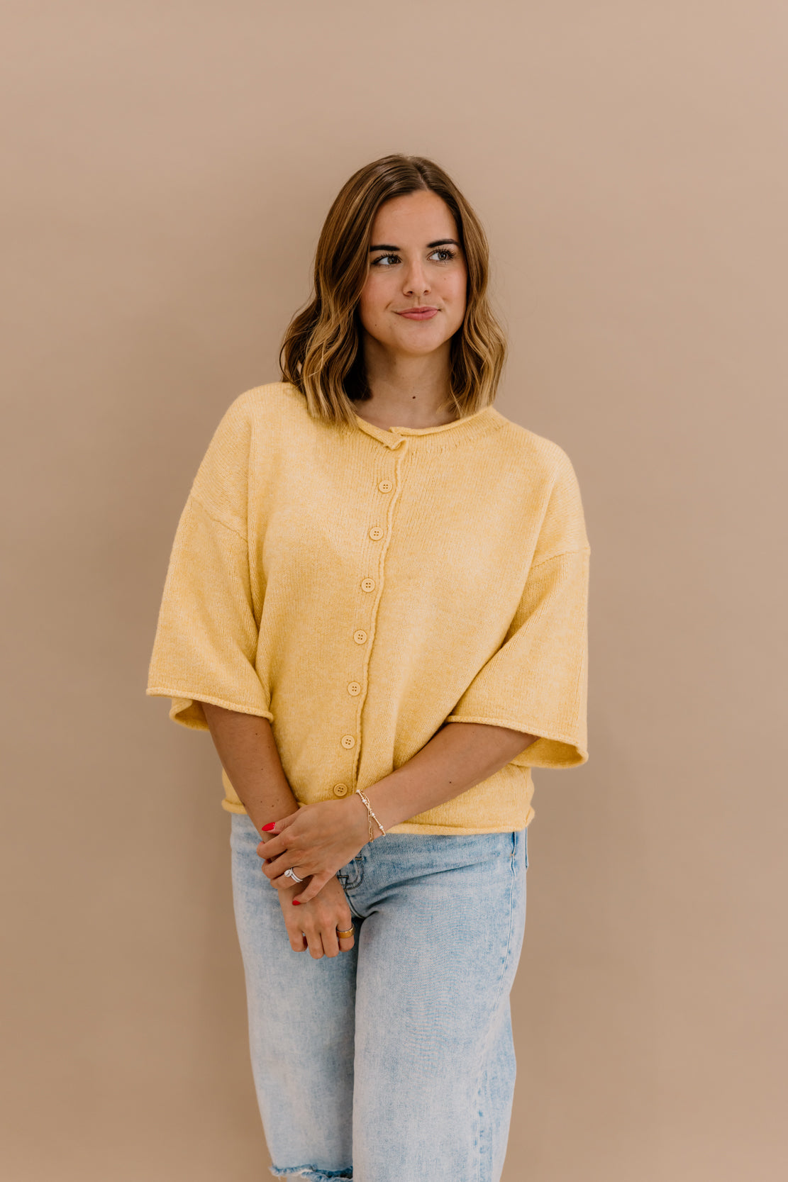 Kelsey Quarter Sleeve Cardi | Light Mustard