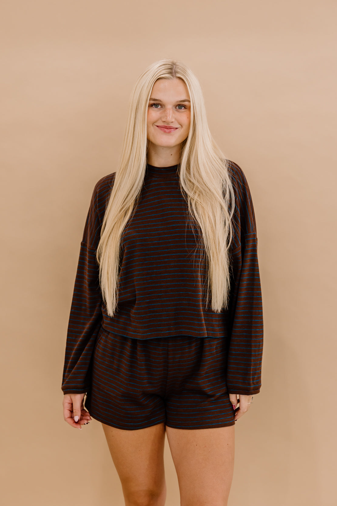 Midweek Striped Short Set | Dark Brown