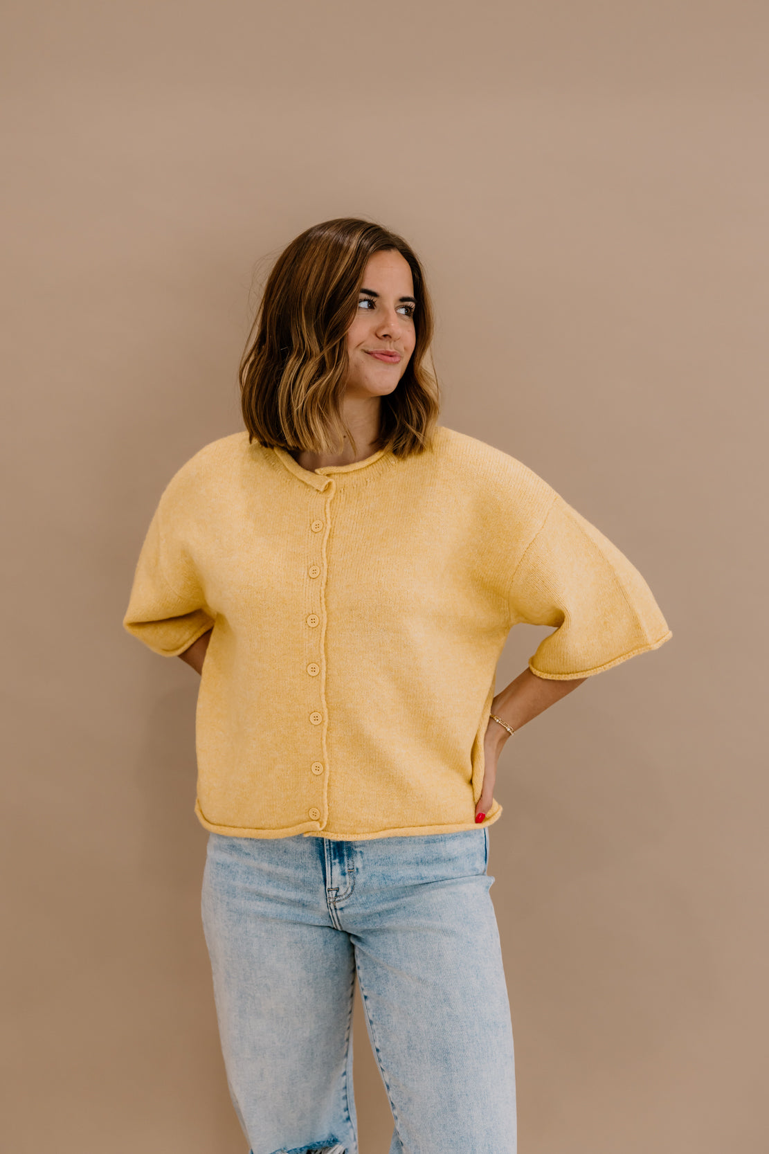 Kelsey Quarter Sleeve Cardi | Light Mustard