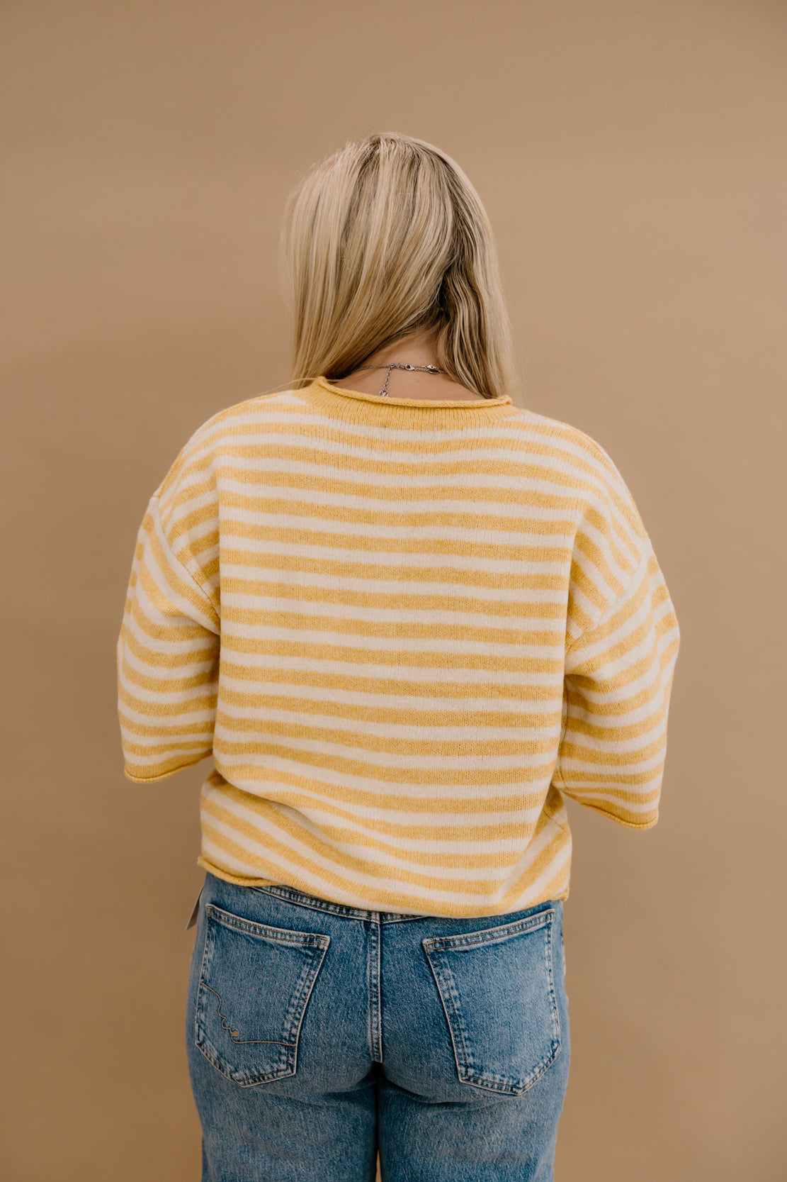 Kelsey Striped Quarter Sleeve Cardi | Light Mustard