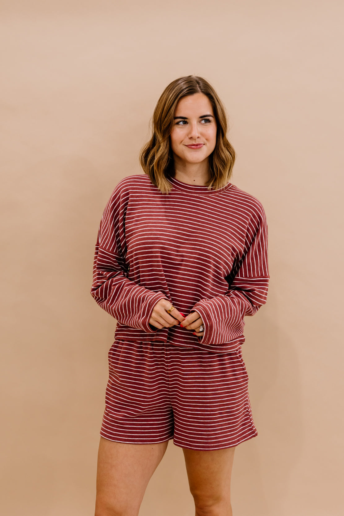 Midweek Striped Short Set | Brick Rose
