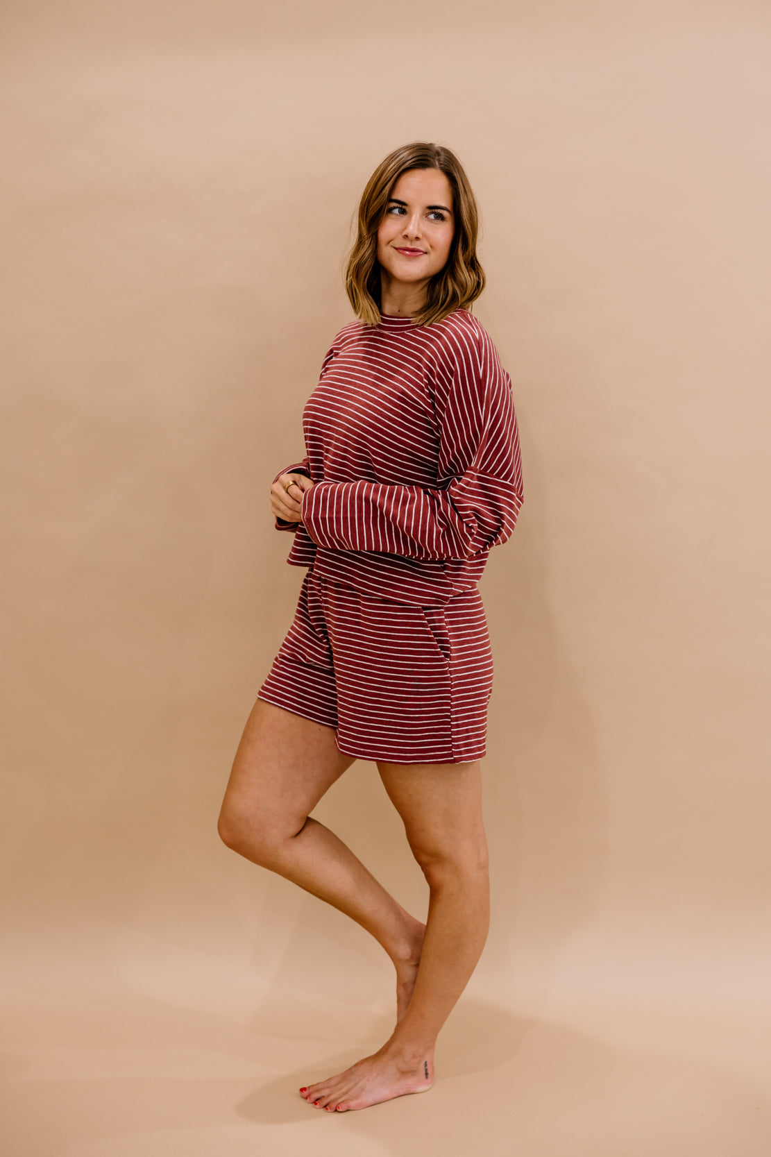 Midweek Striped Short Set | Brick Rose