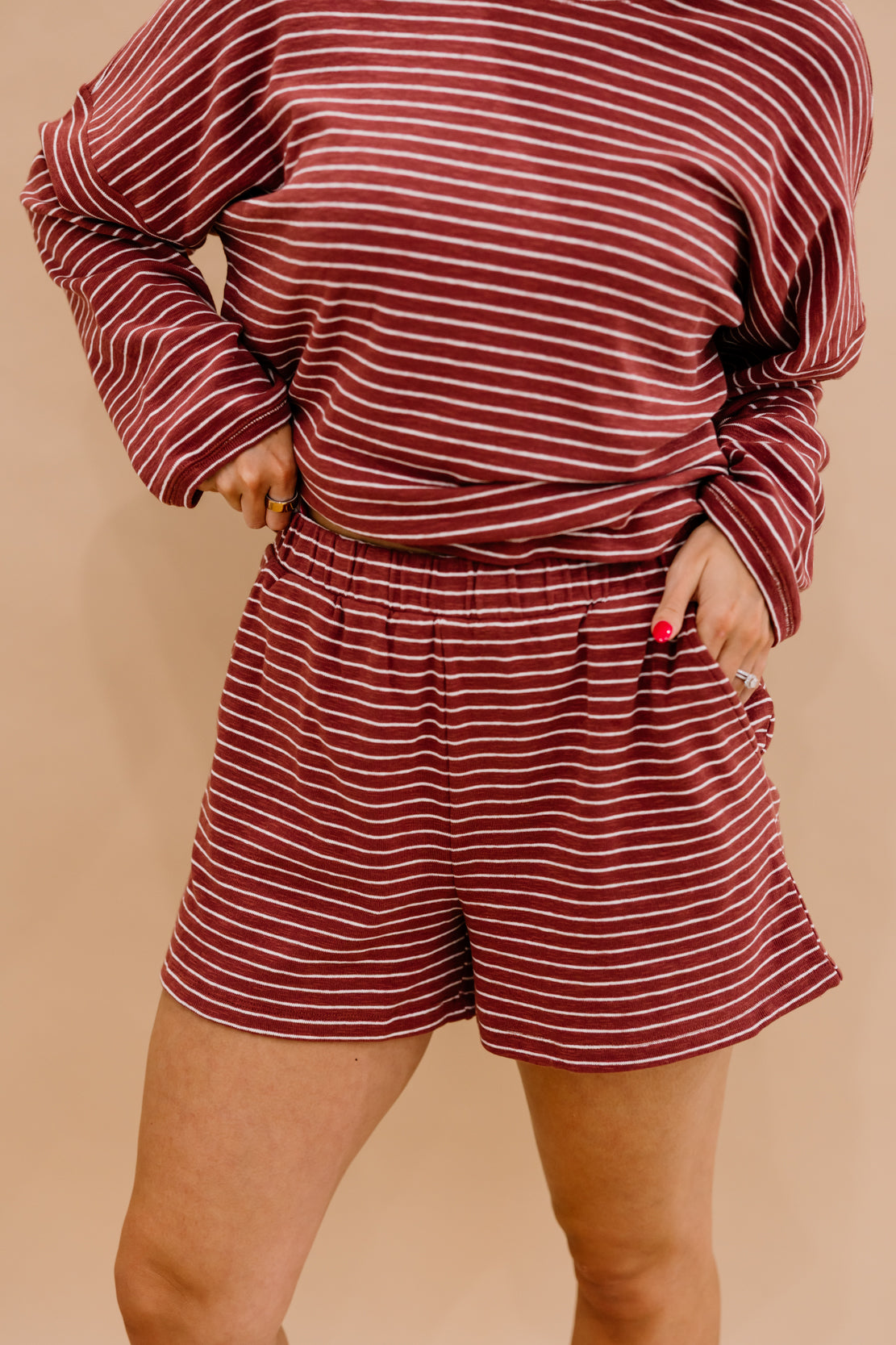 Midweek Striped Short Set | Brick Rose