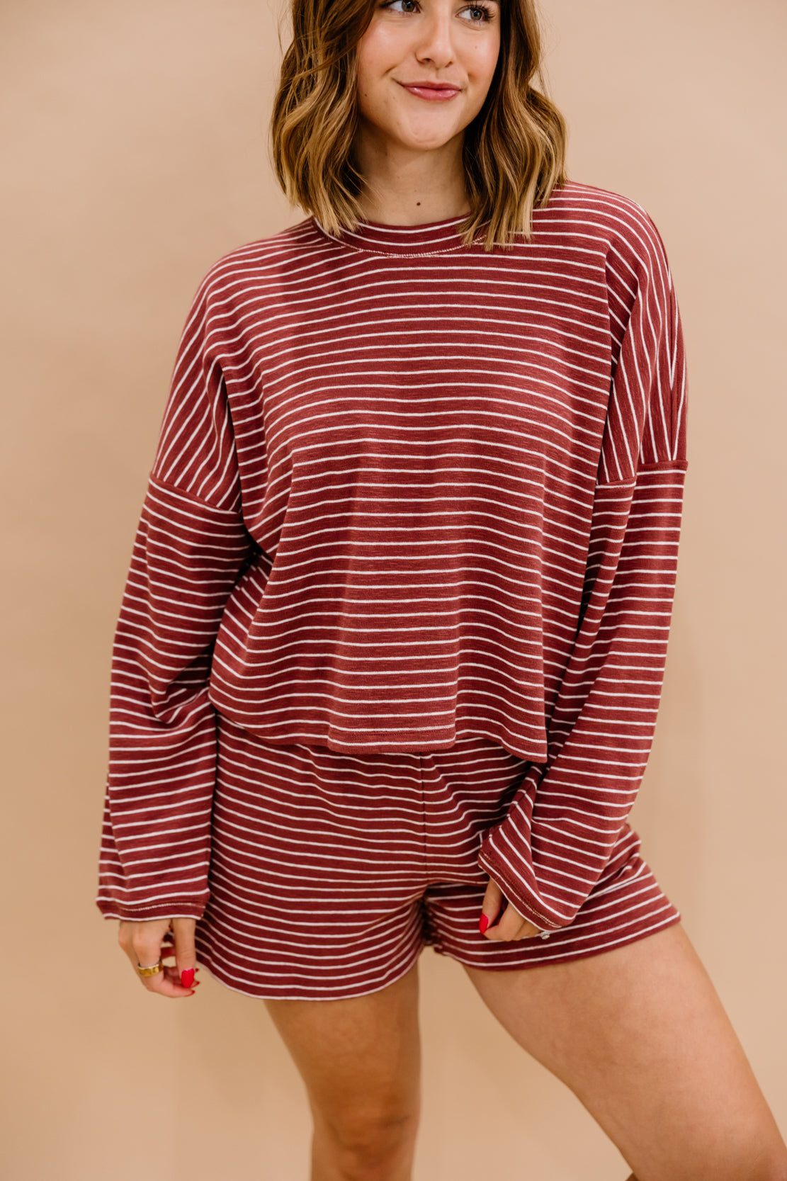 Midweek Striped Short Set | Brick Rose