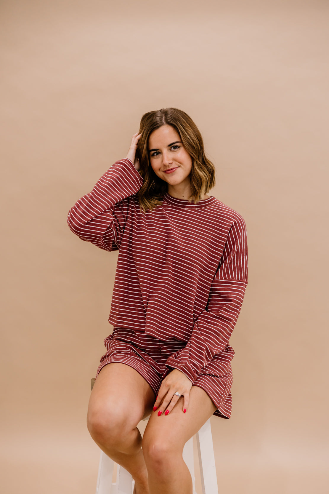 Midweek Striped Short Set | Brick Rose