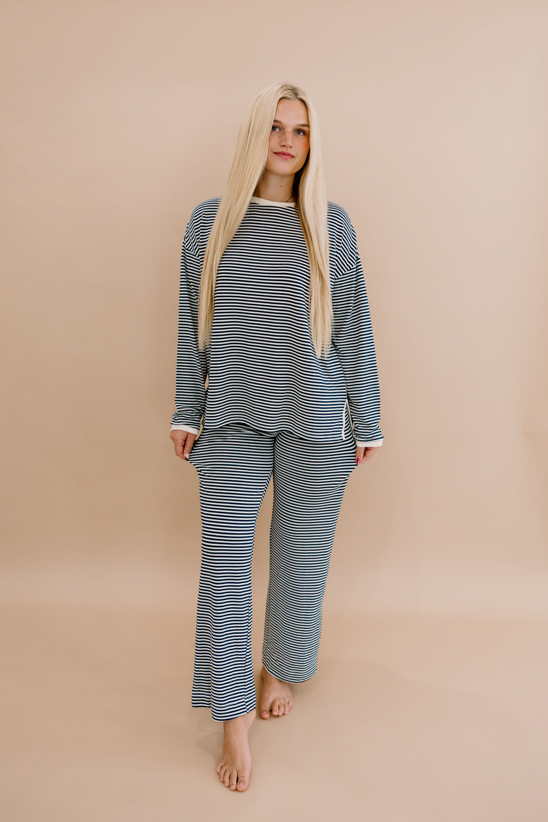 Kendall Striped Pant Set | Navy/Cream