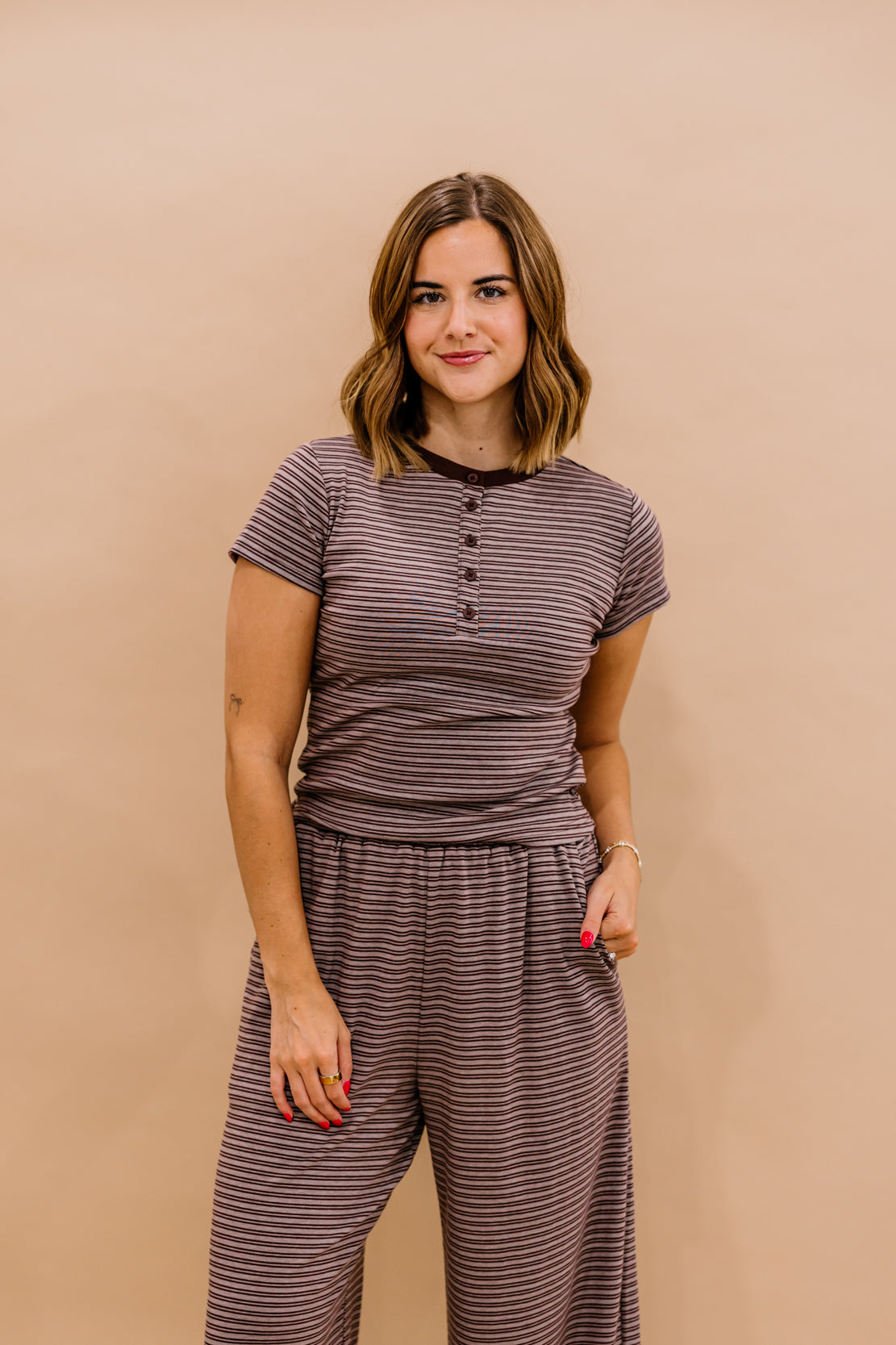 Frankie Striped Pant Set | Brown