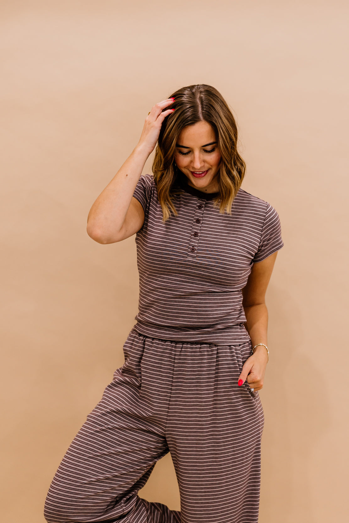 Frankie Striped Pant Set | Brown