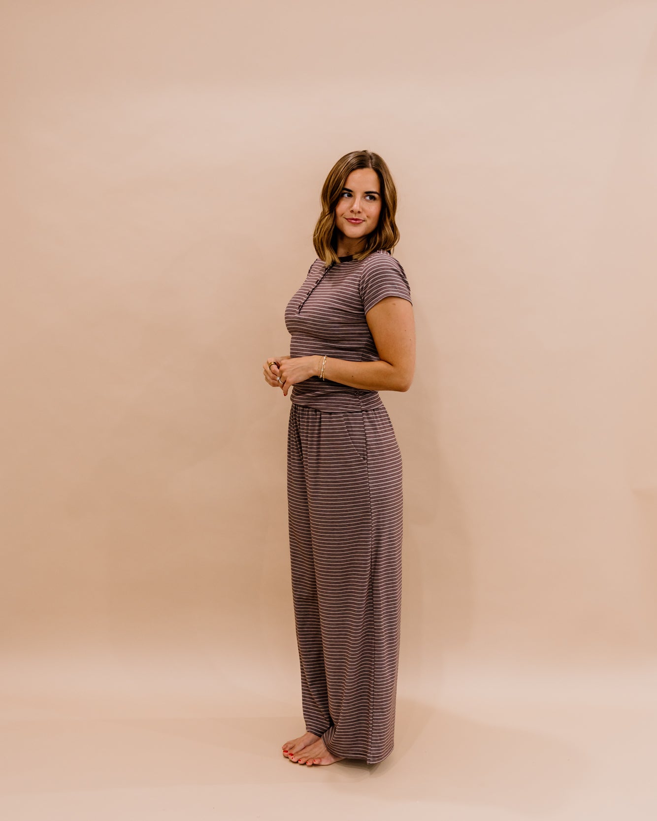 Frankie Striped Pant Set | Brown
