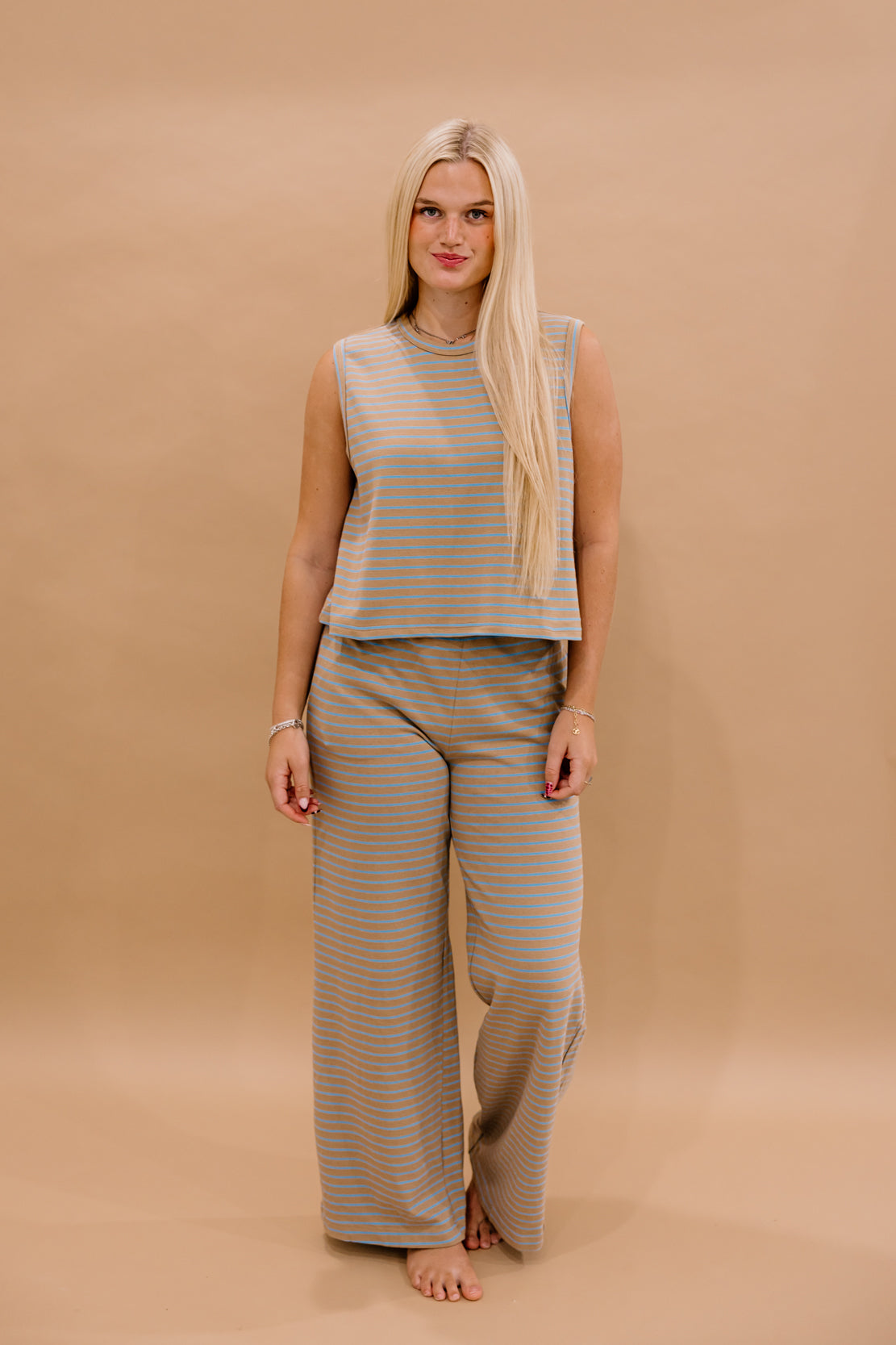Parker Striped Tank Top | Taupe Sky