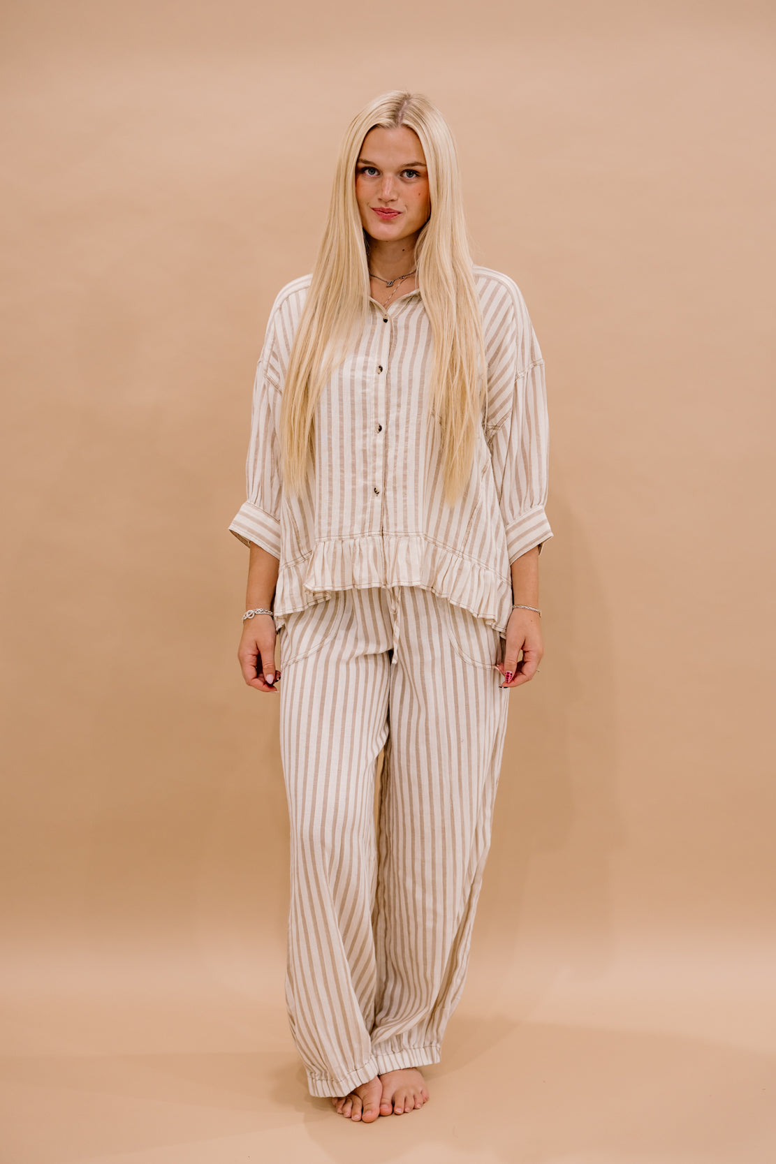 Jill Striped Linen Top | Taupe/Natural
