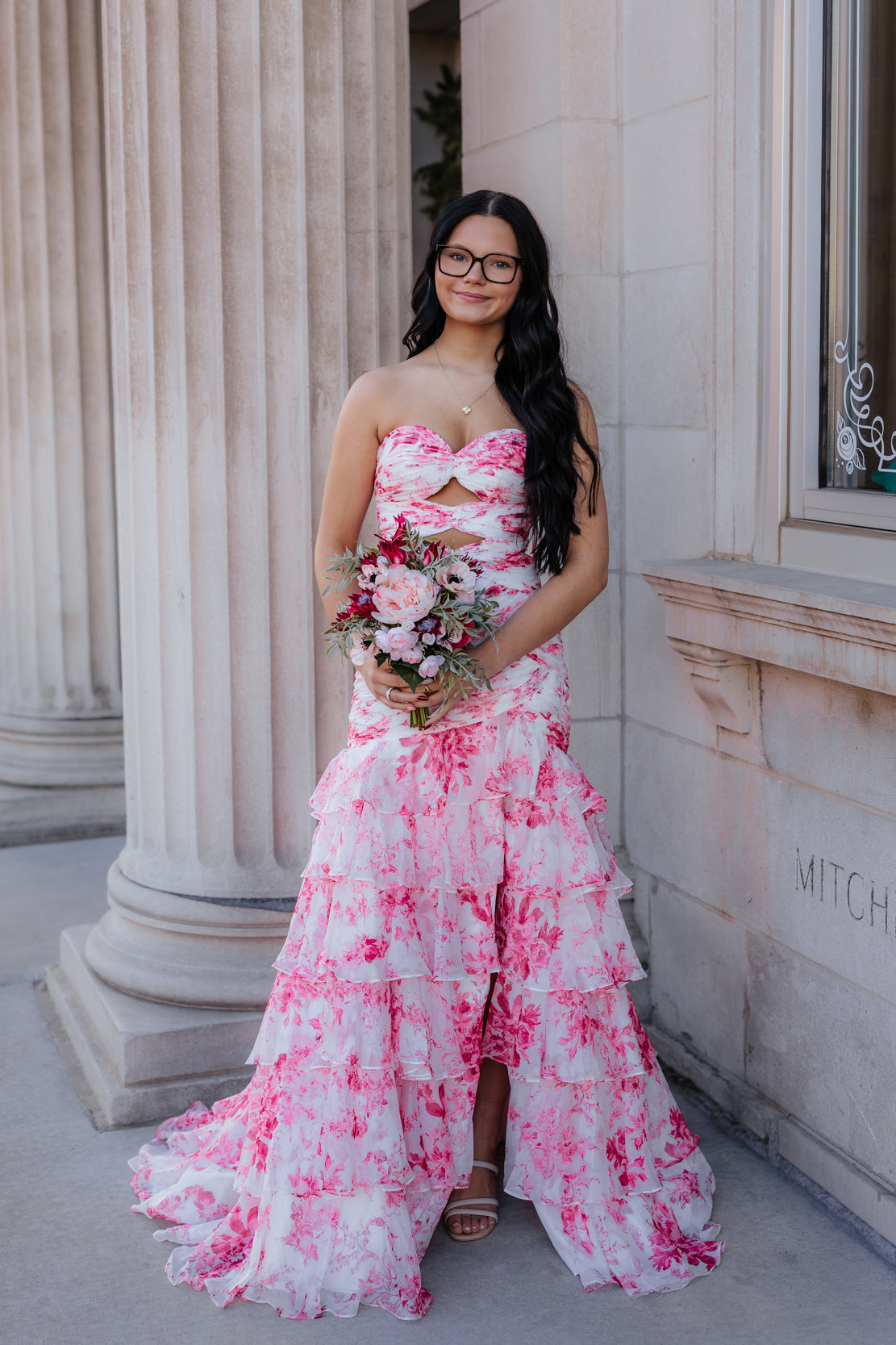 Prom Dress 89297 | Ivory/Pink Print