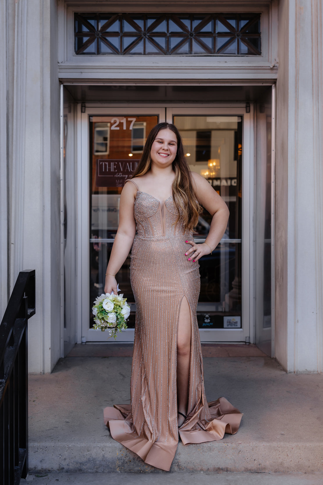Prom Dress 55924 | Nude/Silver