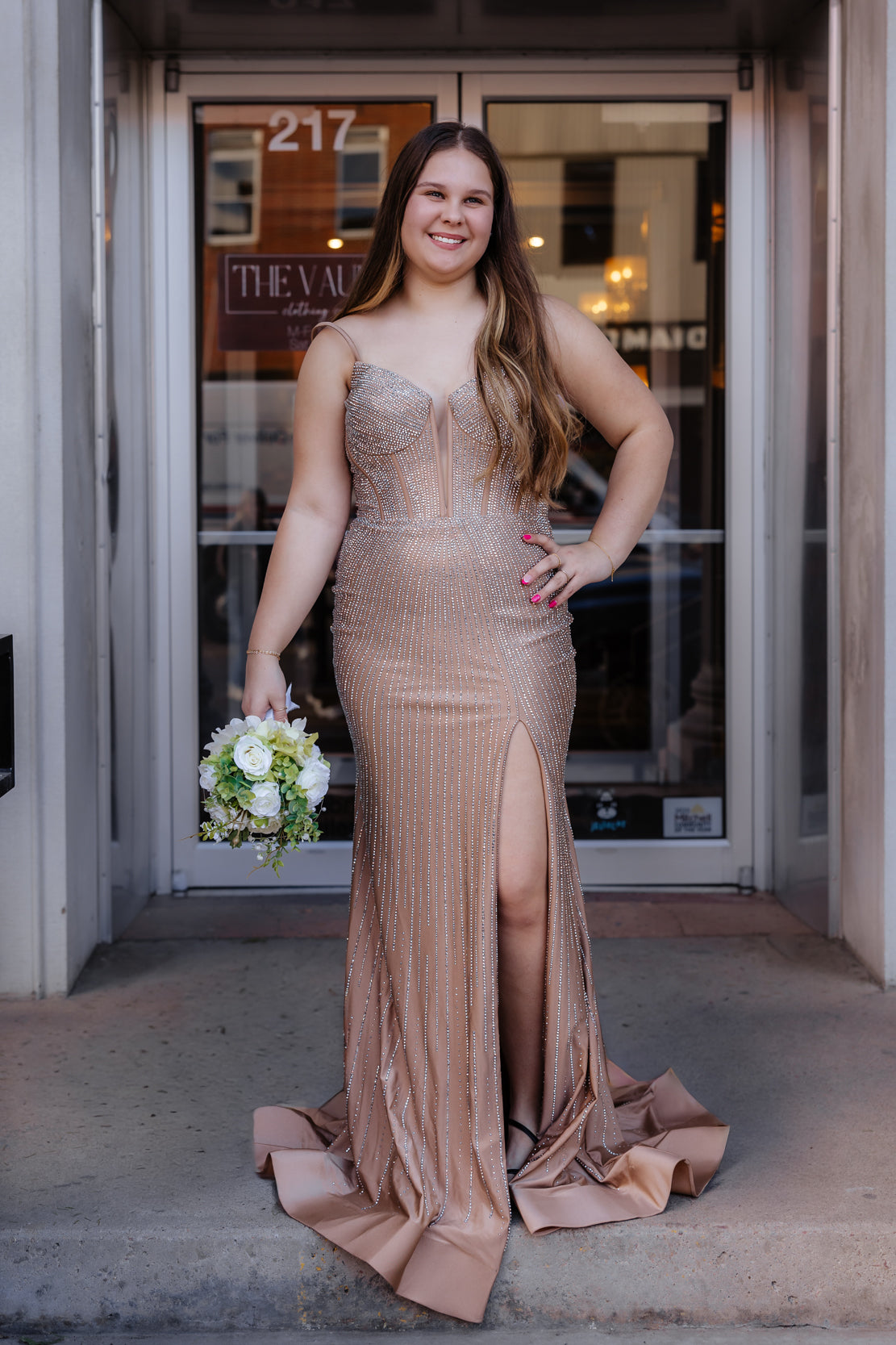 Prom Dress 55924 | Nude/Silver