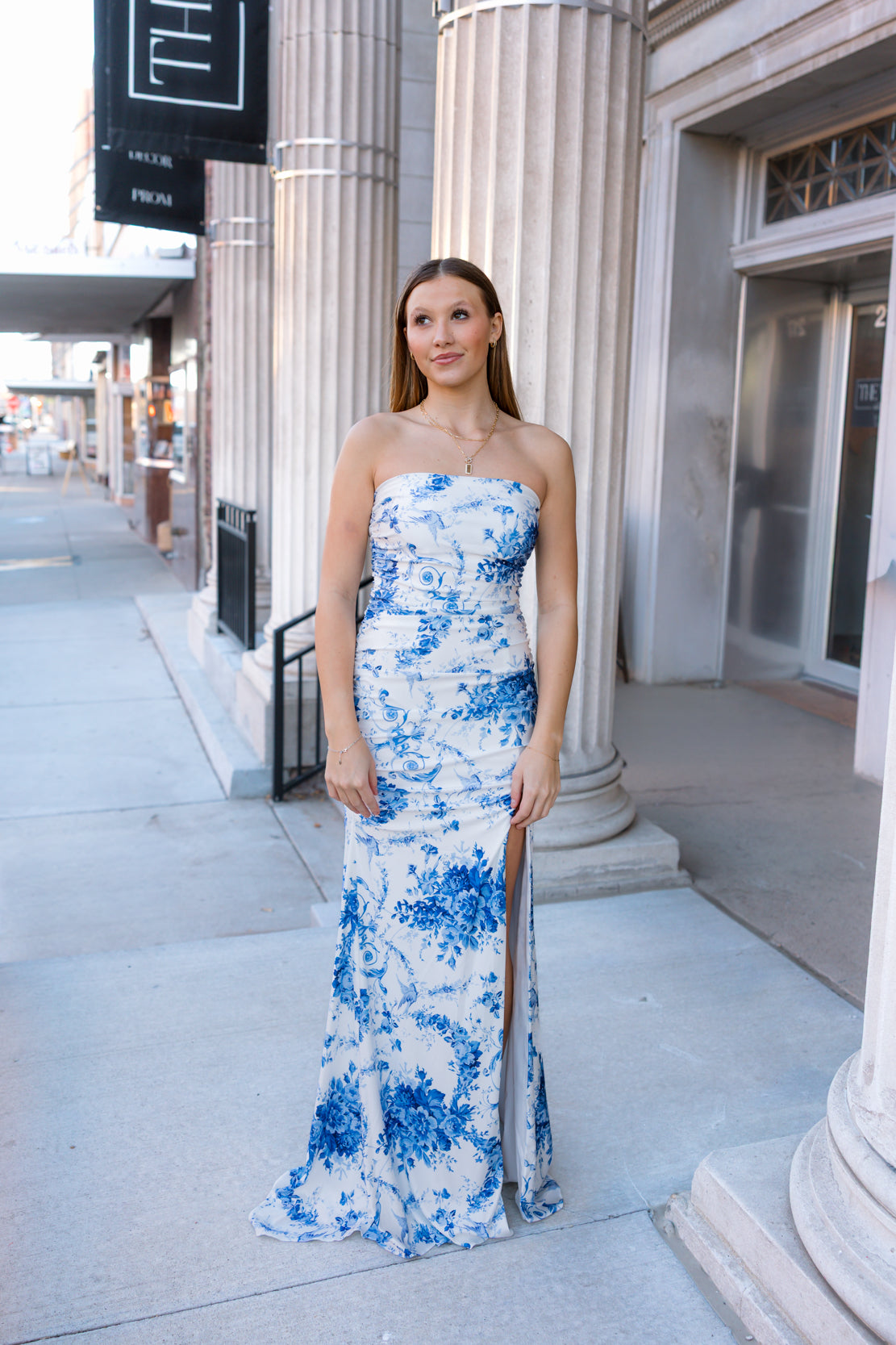 Prom Dress 57735 | Ivory/Blue Print