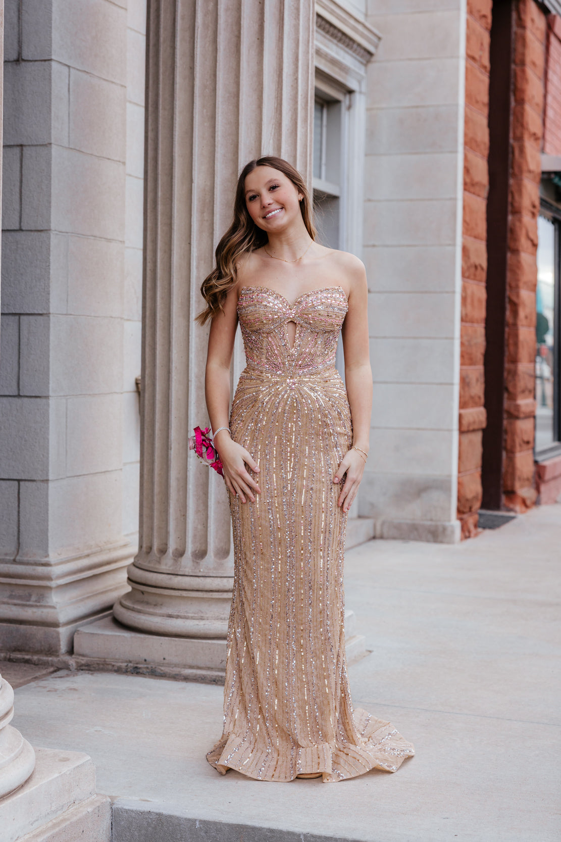 Prom Dress 89099 | Gold/Light Pink