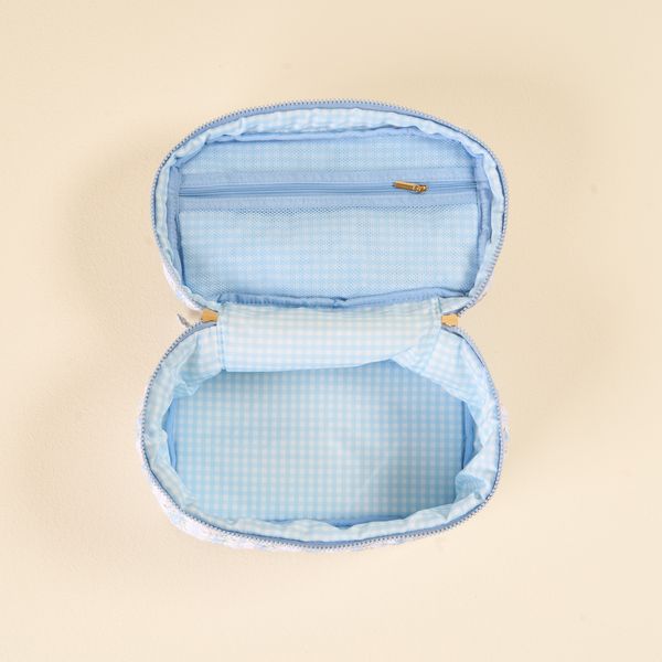 Quilted Glam Cosmetic Bag | Petal Parade Blue