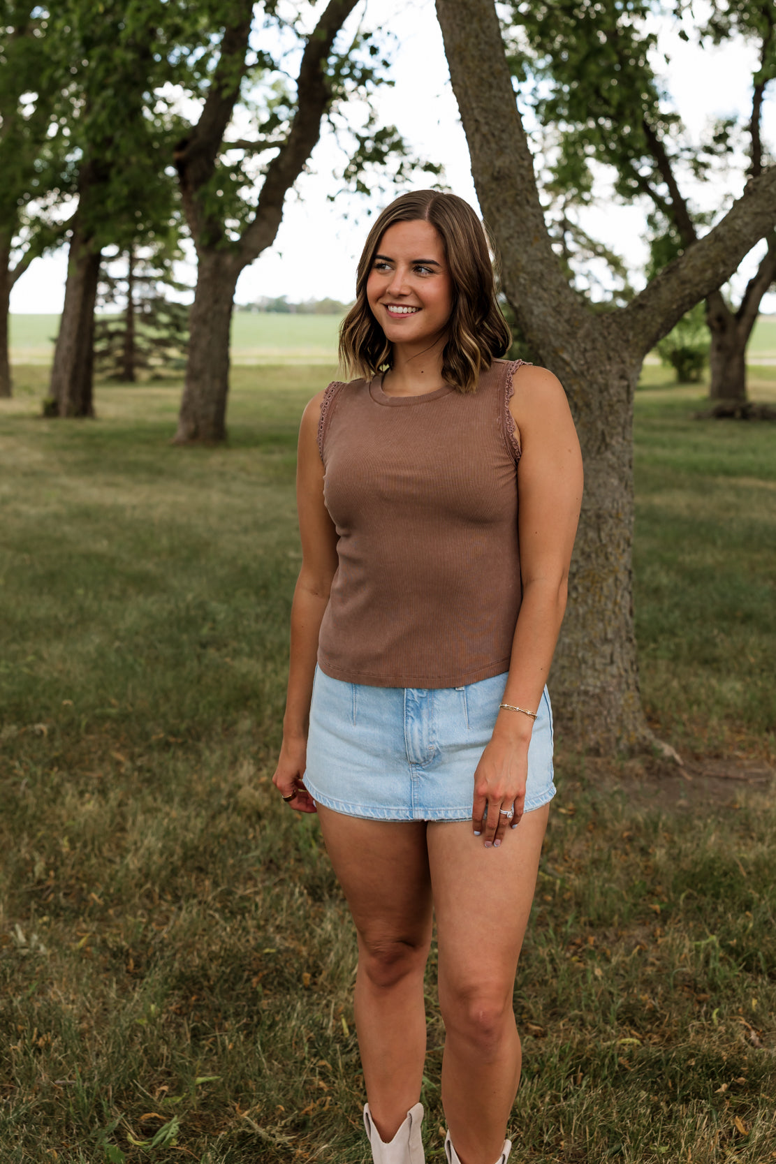 Kolly Crochet Ribbed Tank | Brown