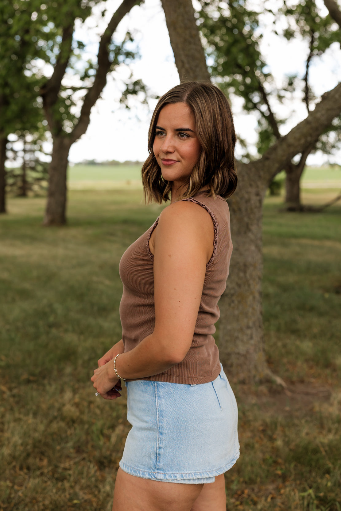 Kolly Crochet Ribbed Tank | Brown