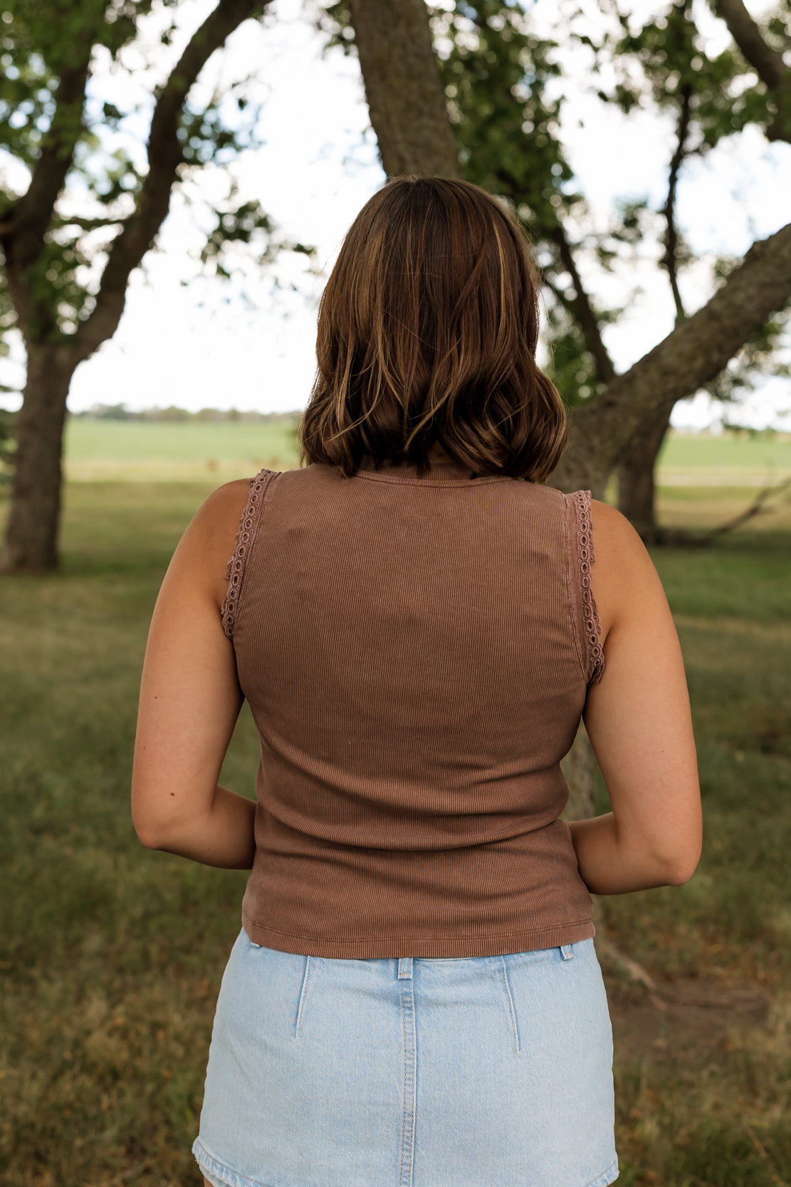 Kolly Crochet Ribbed Tank | Brown
