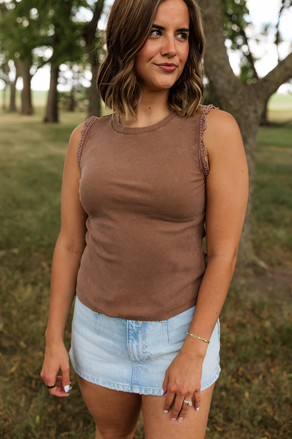 Kolly Crochet Ribbed Tank | Brown