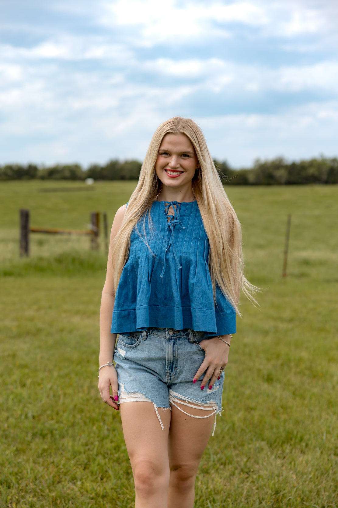 Ember Pleated Blouse | Denim
