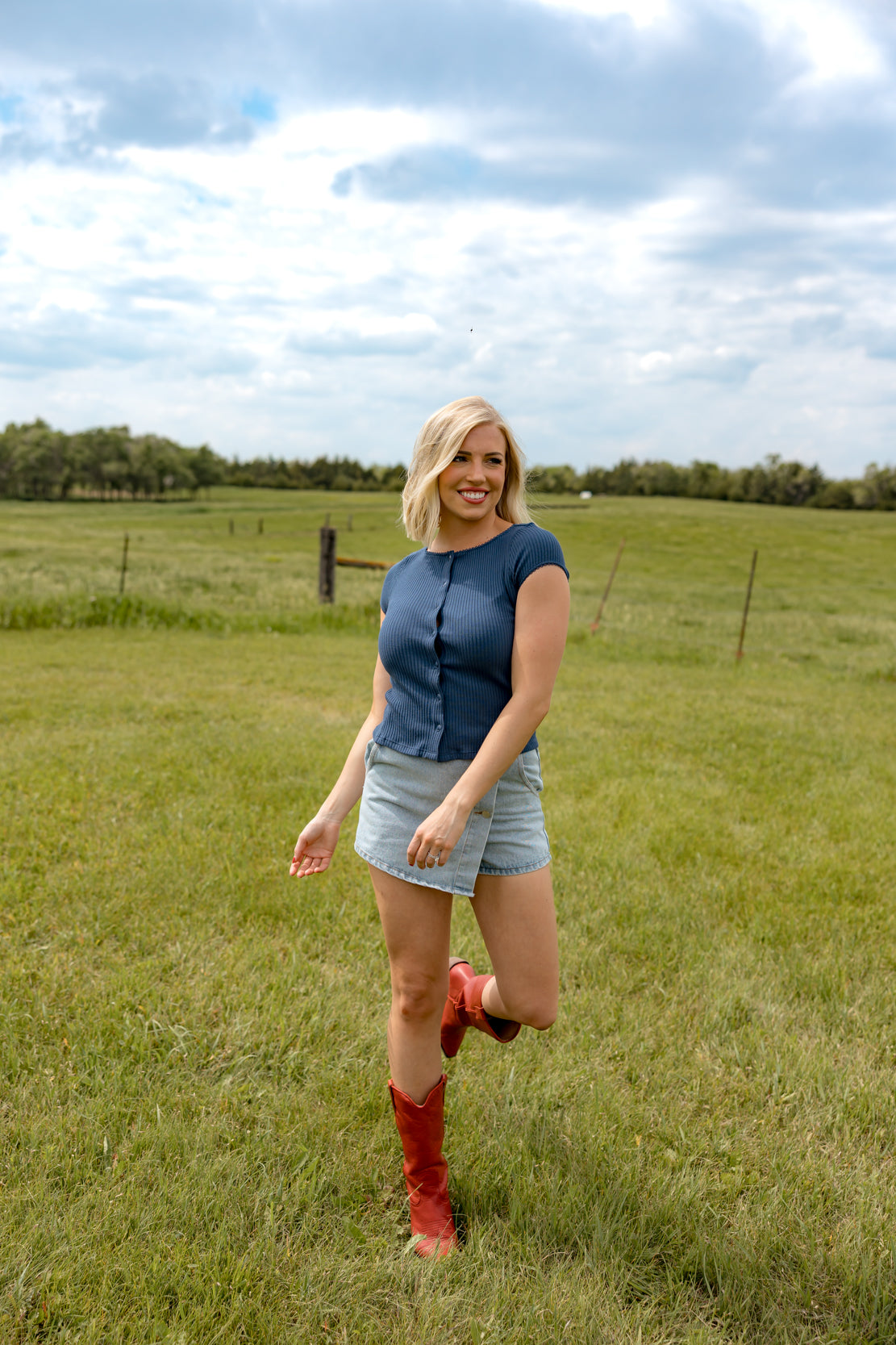Mollie Button Front Skort | Light Denim