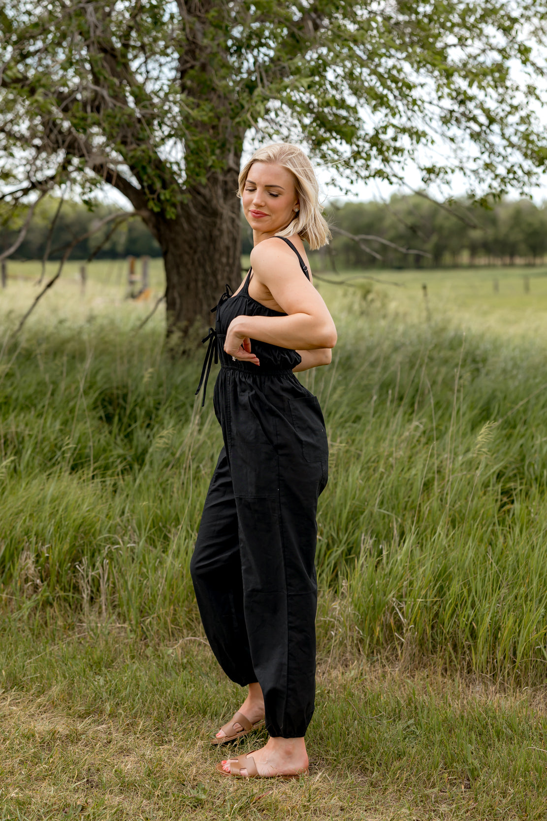 Melissa Shirred Jumpsuit | Black