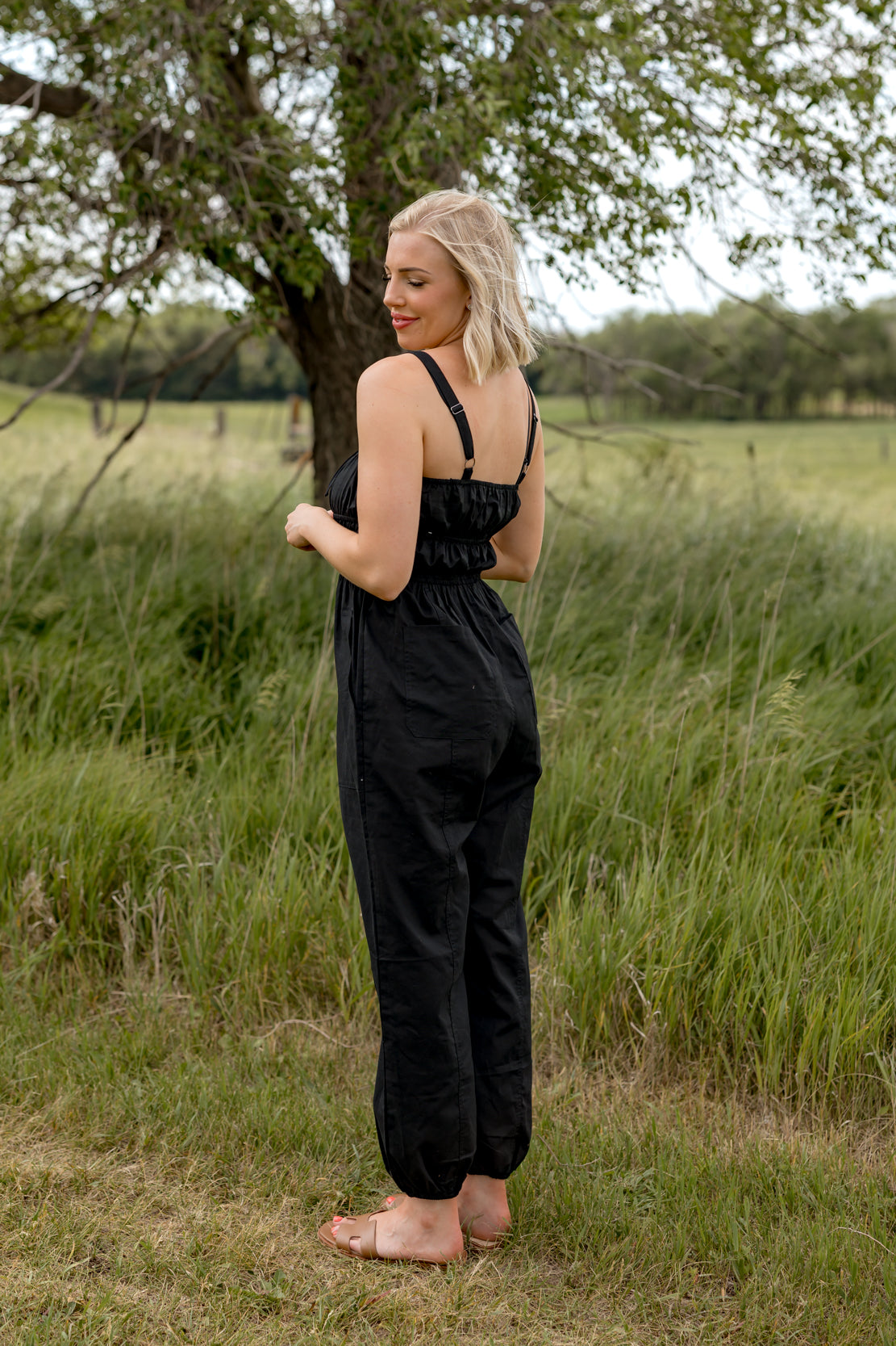 Melissa Shirred Jumpsuit | Black