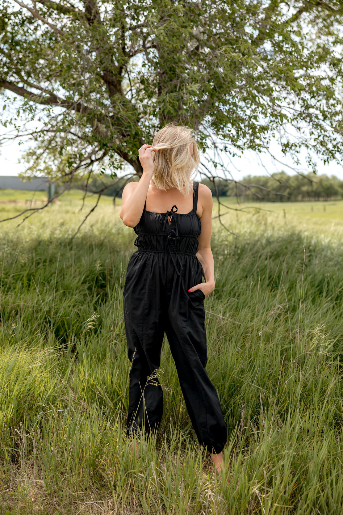 Melissa Shirred Jumpsuit | Black
