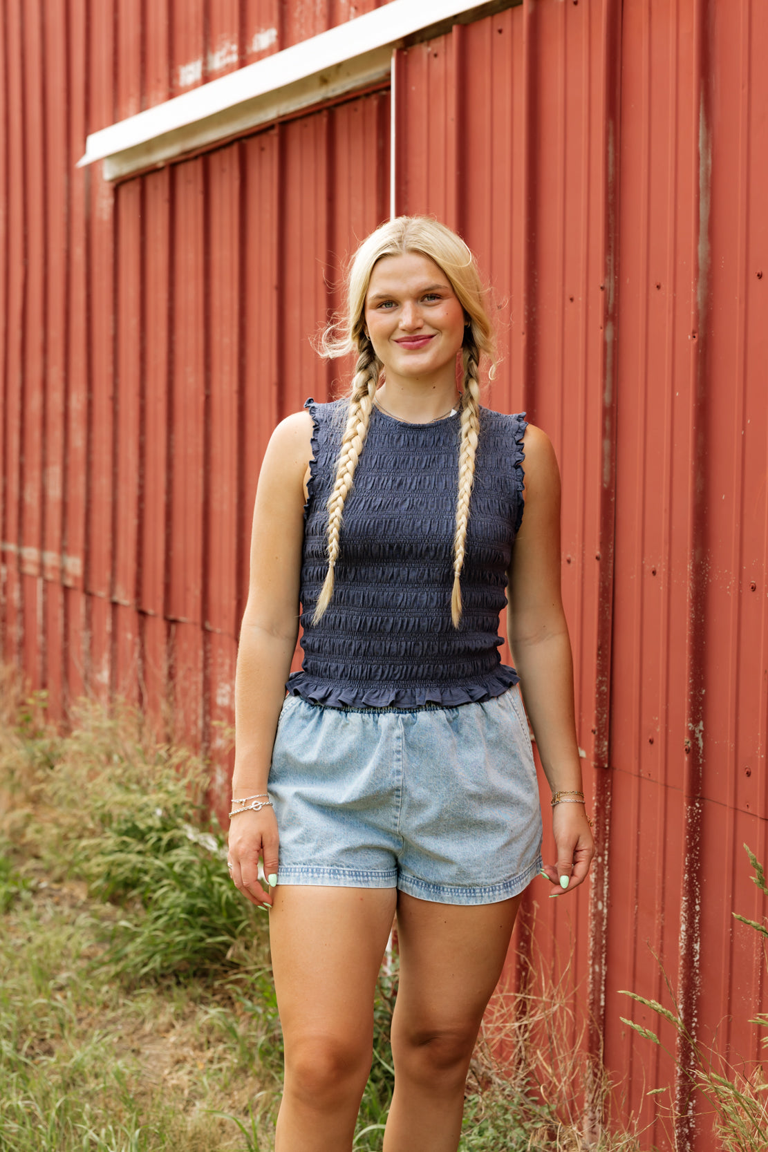 Zara Smocked Top | Navy