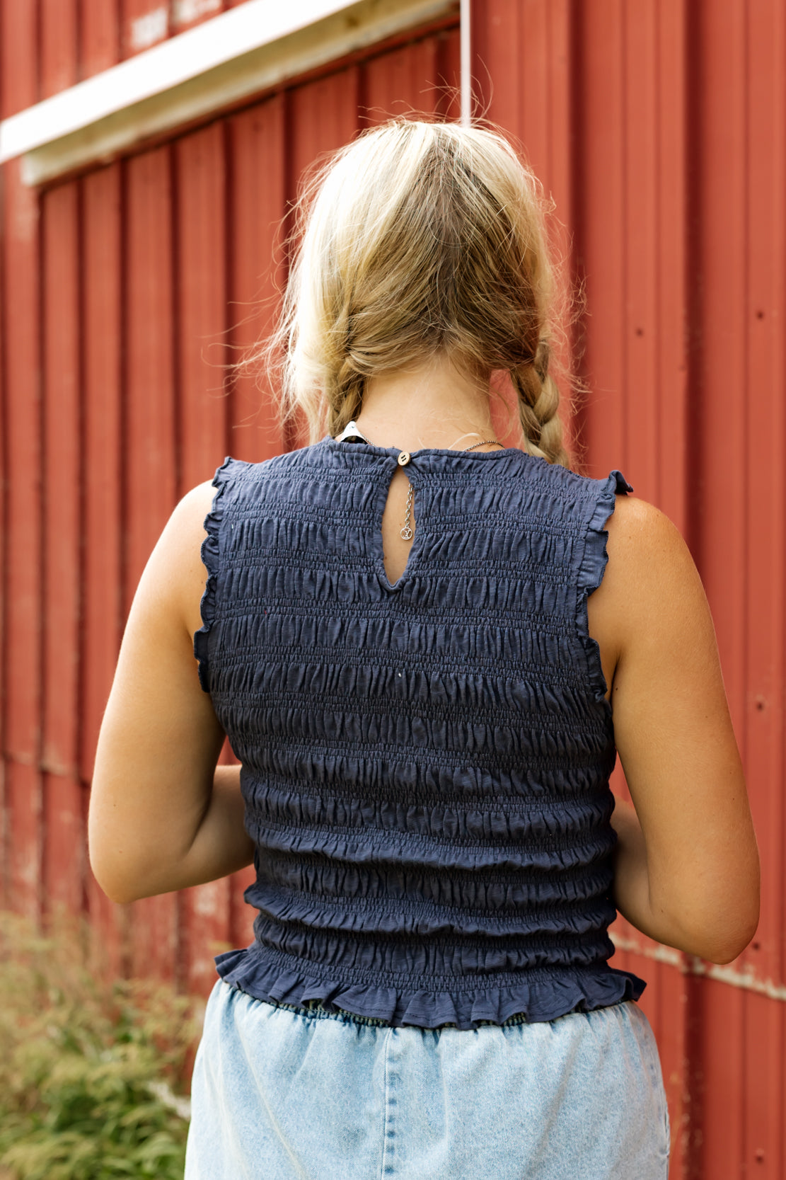 Zara Smocked Top | Navy