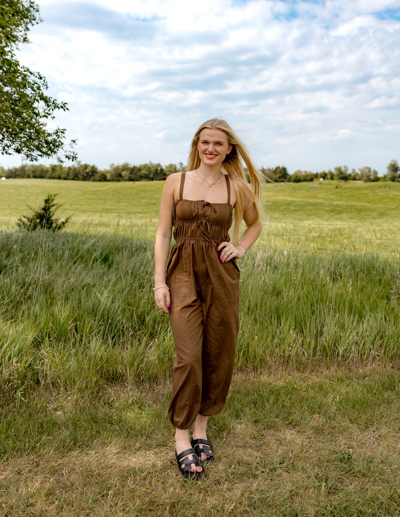 Melissa Shirred Jumpsuit | Brown
