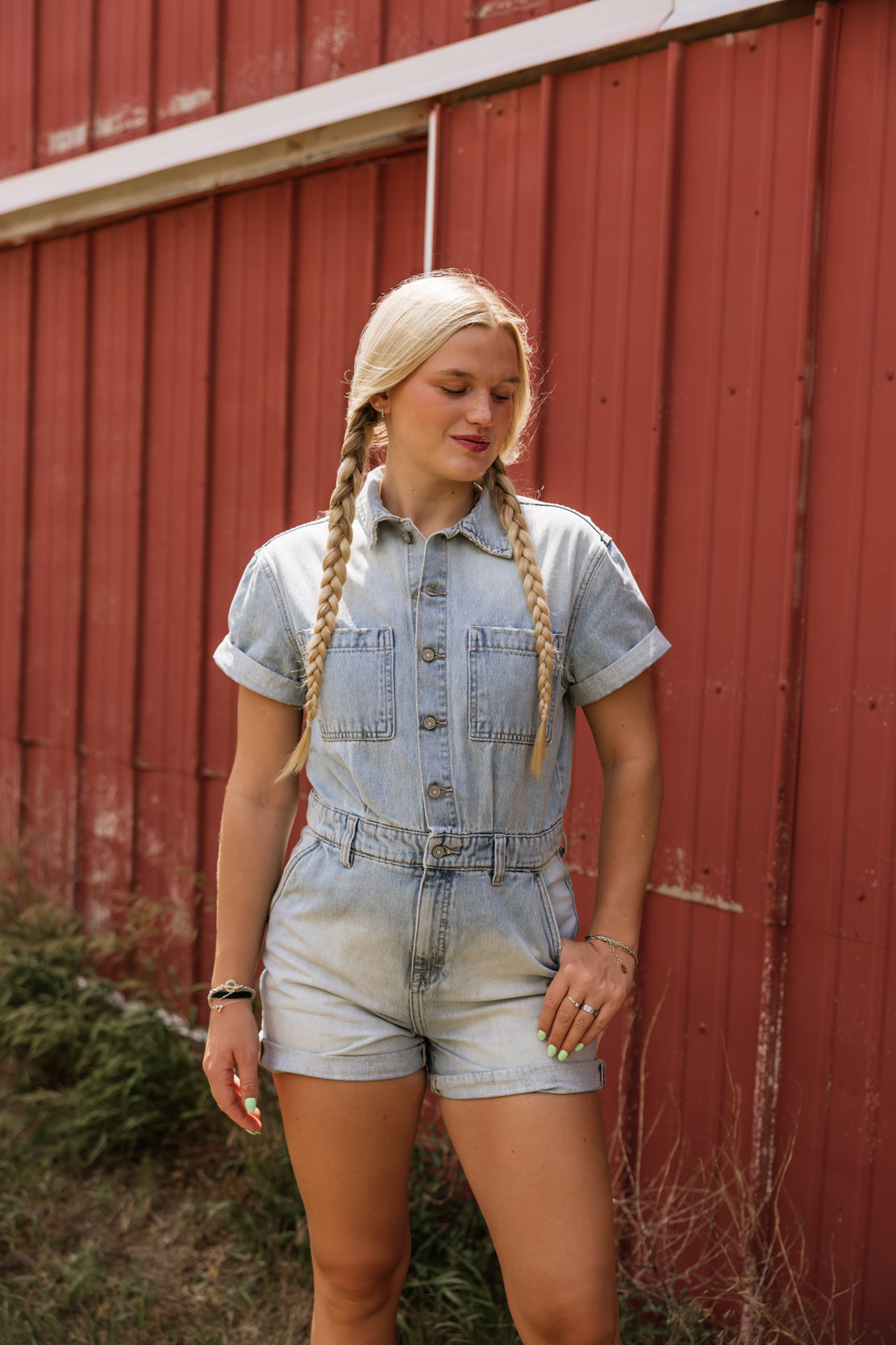 Dylan Denim Short Romper | Medium Light