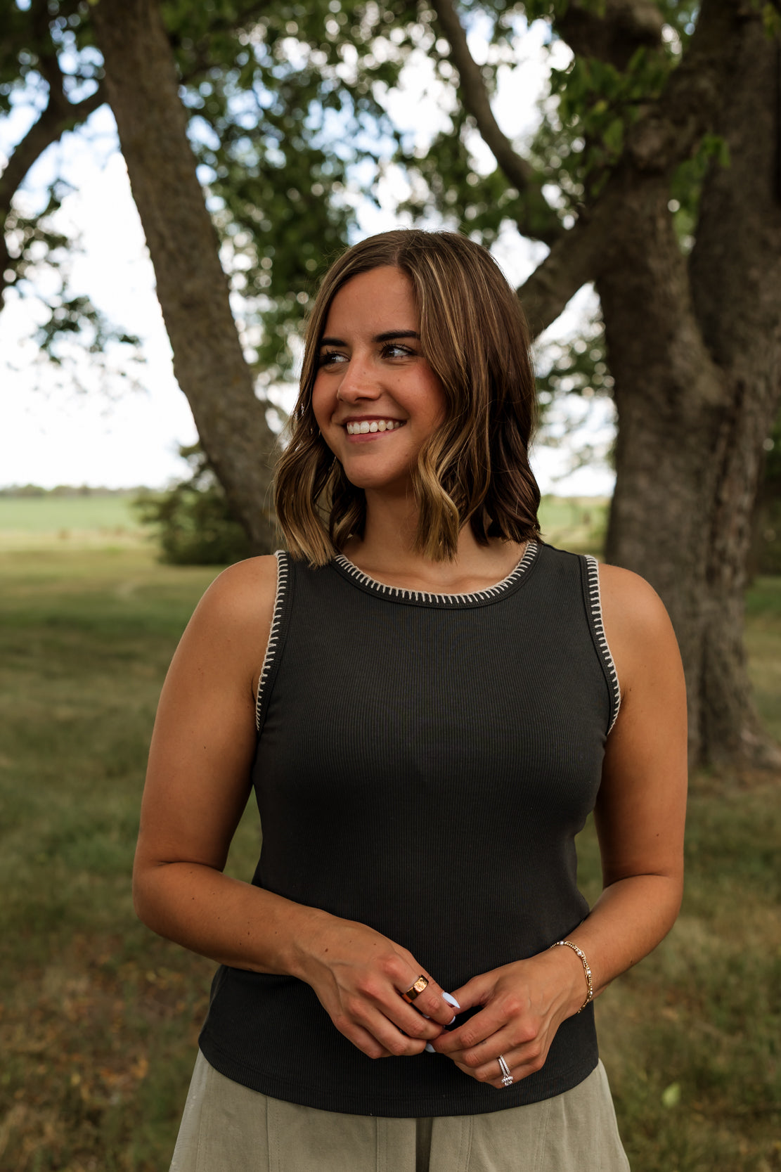 Stormi Ribbed Knit Tank | Charcoal