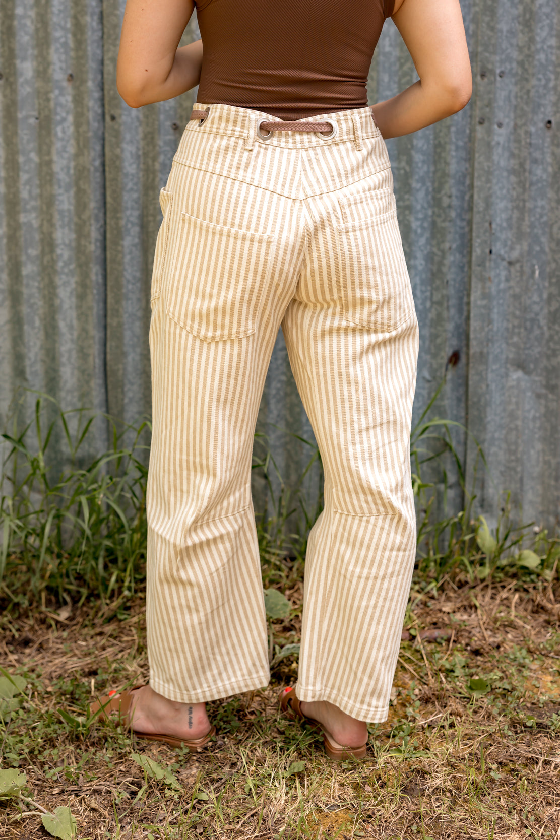 Wyatt Striped Twill Barrel Pants | Oatmeal