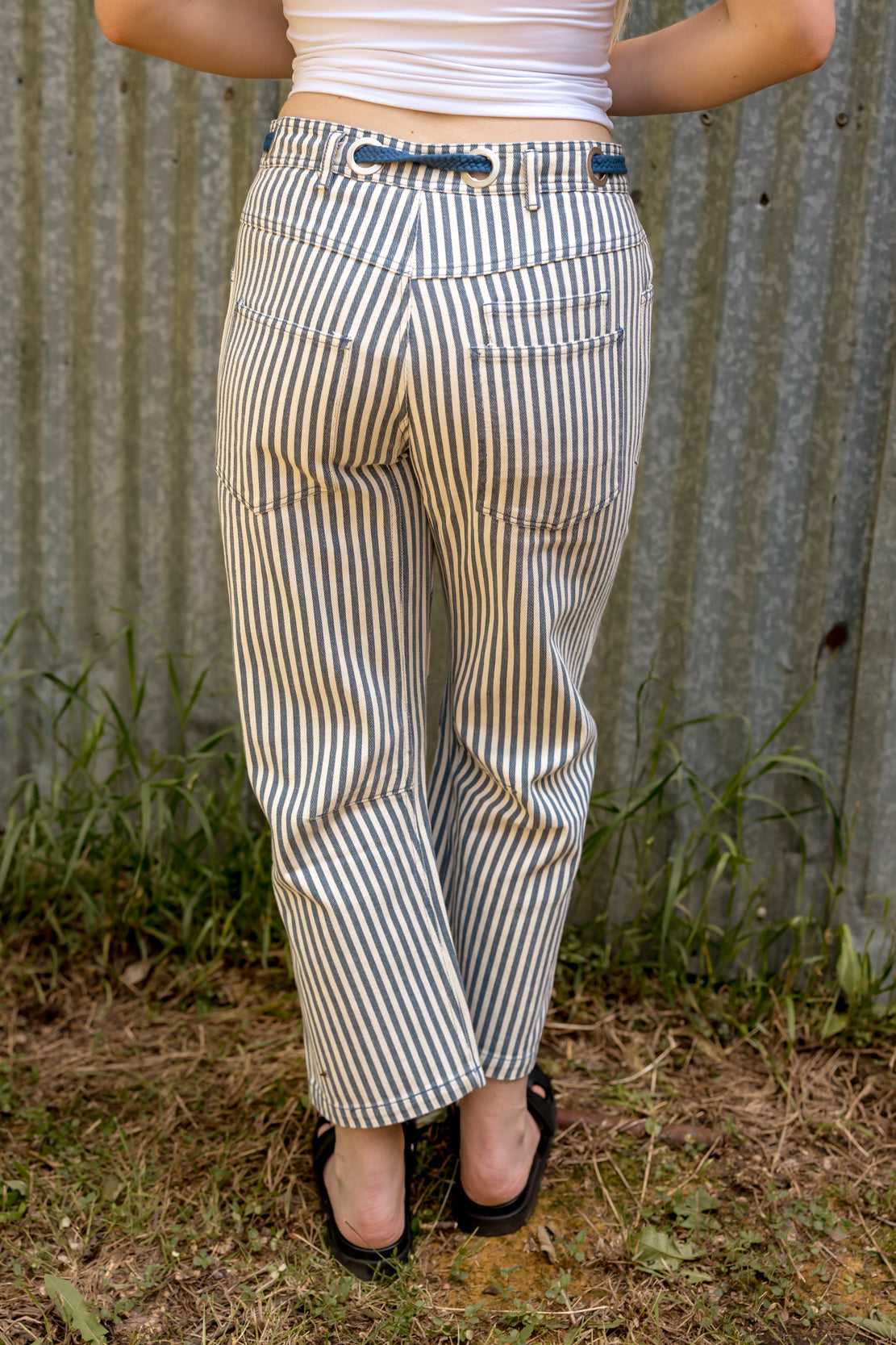 Wyatt Striped Twill Barrel Pants | Navy