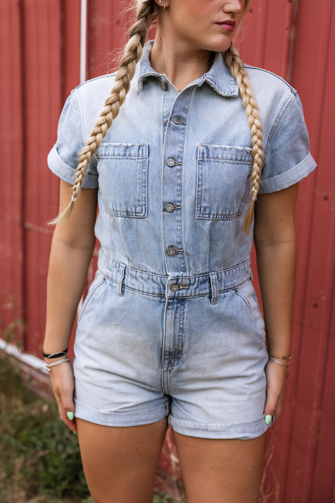 Dylan Denim Short Romper | Medium Light