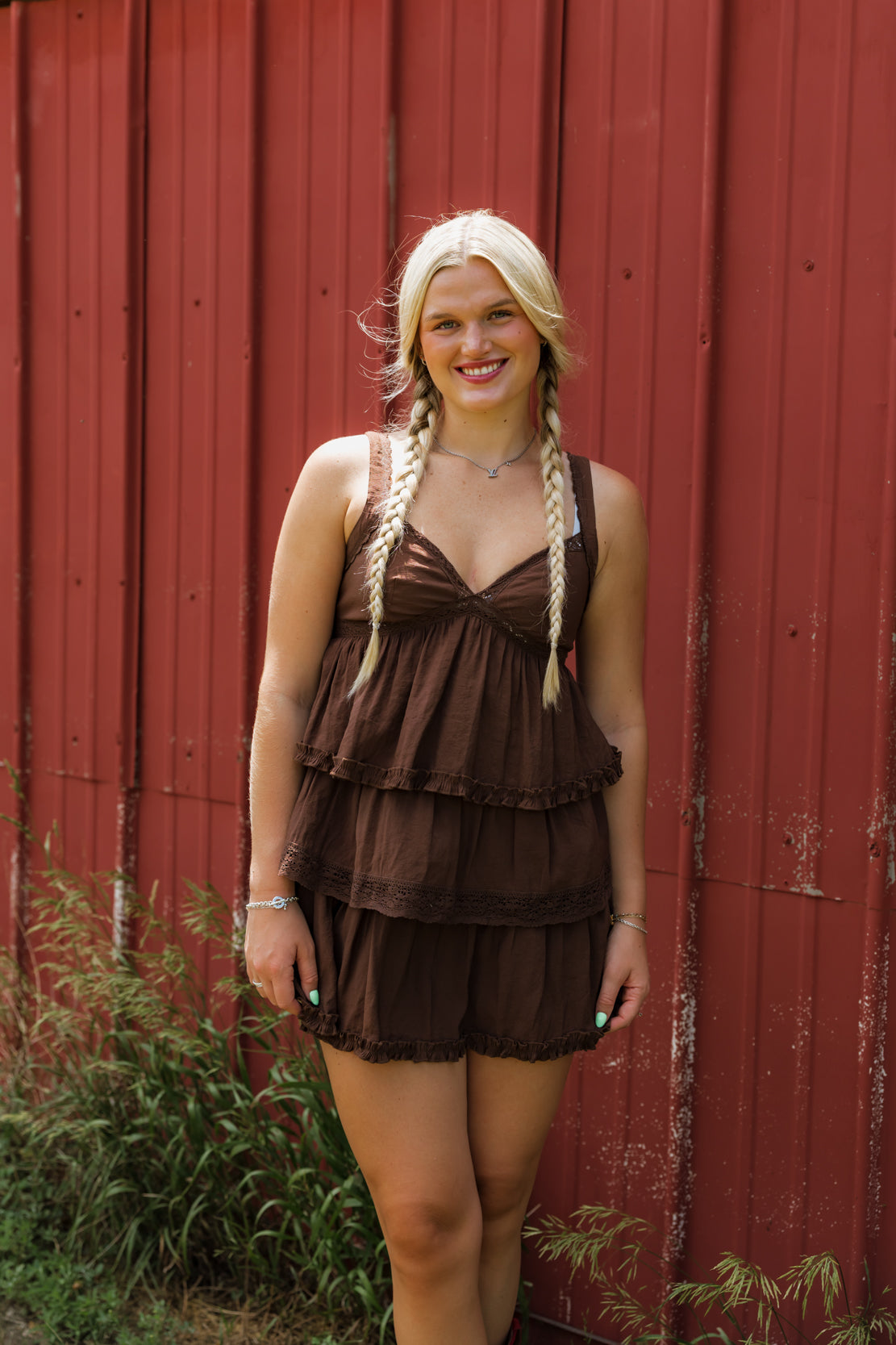Jen Ruffled Mini Dress | Dark Brown