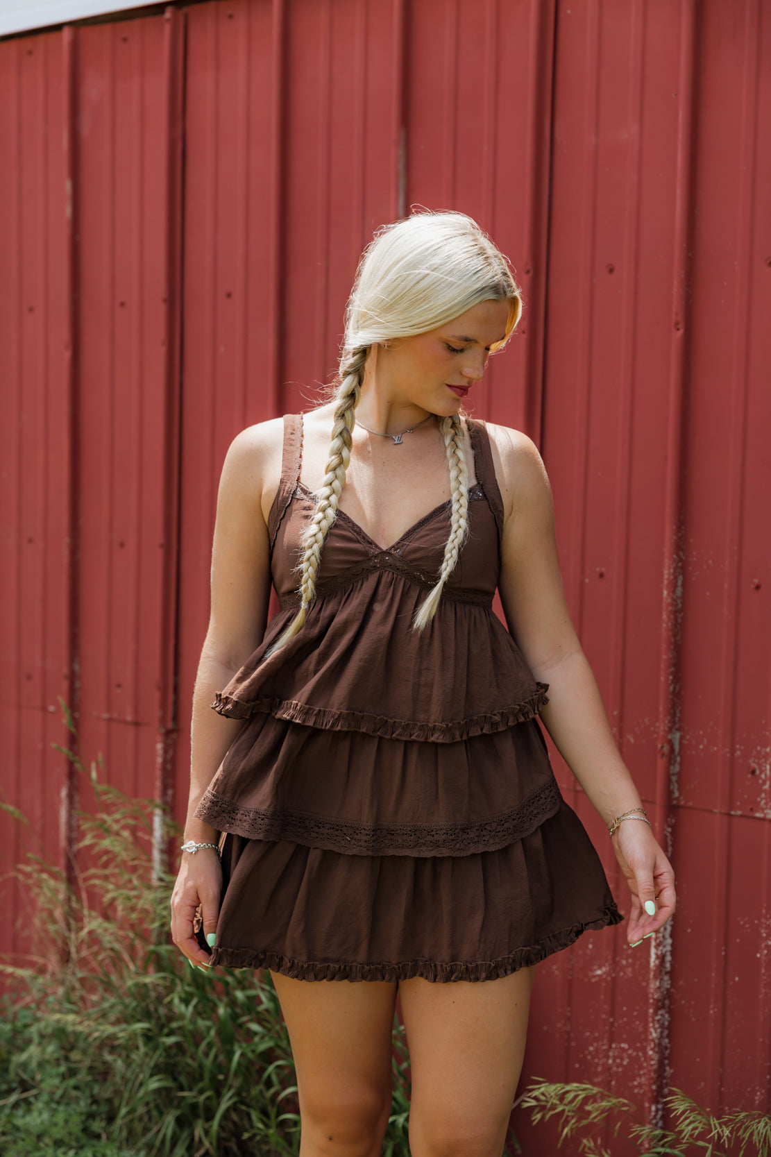 Jen Ruffled Mini Dress | Dark Brown