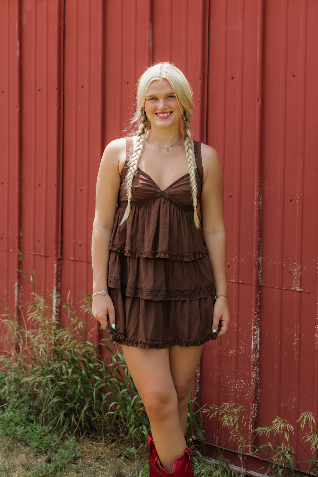 Jen Ruffled Mini Dress | Dark Brown
