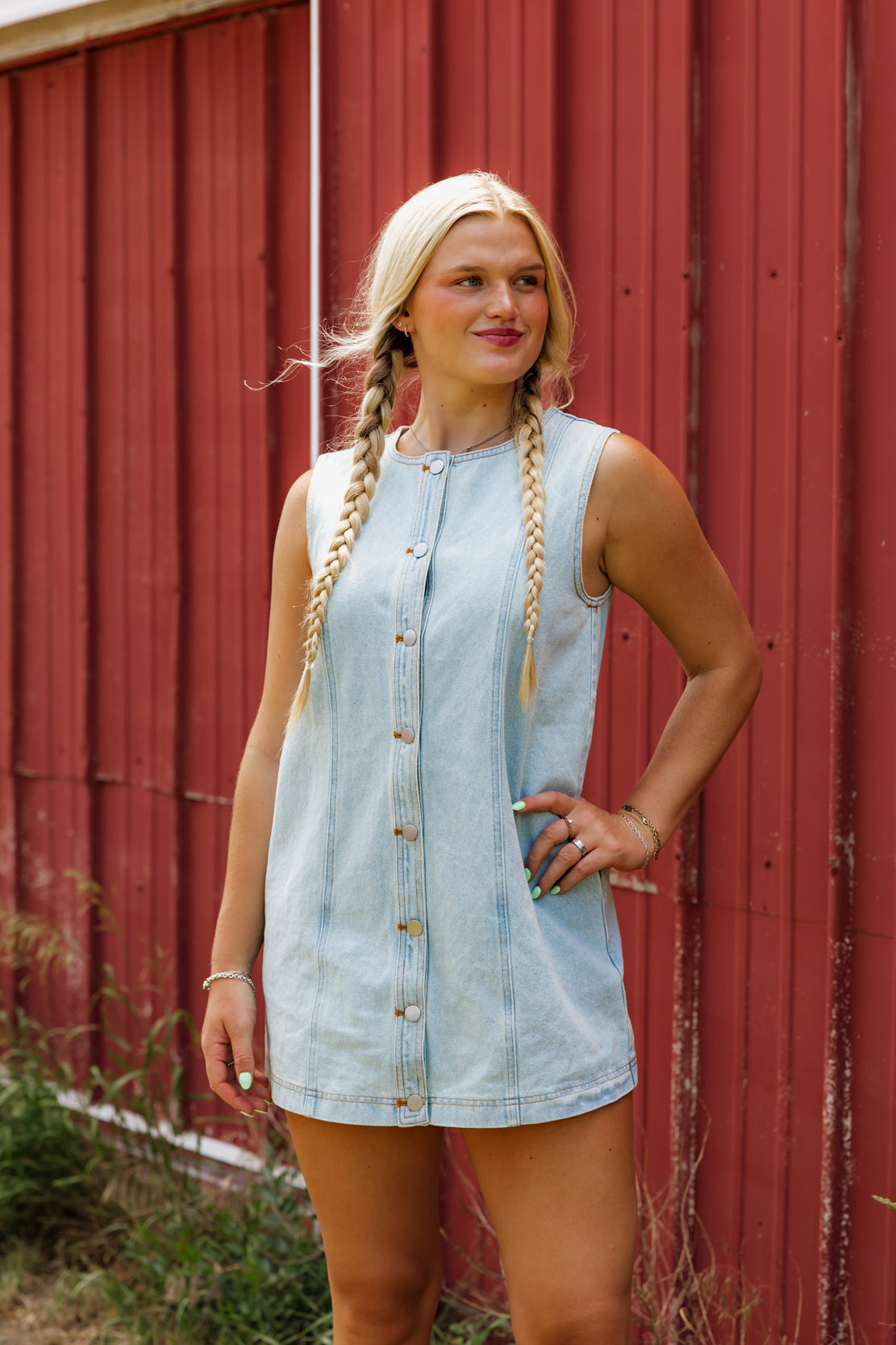 Tia Button Down Mini Dress | Light Denim
