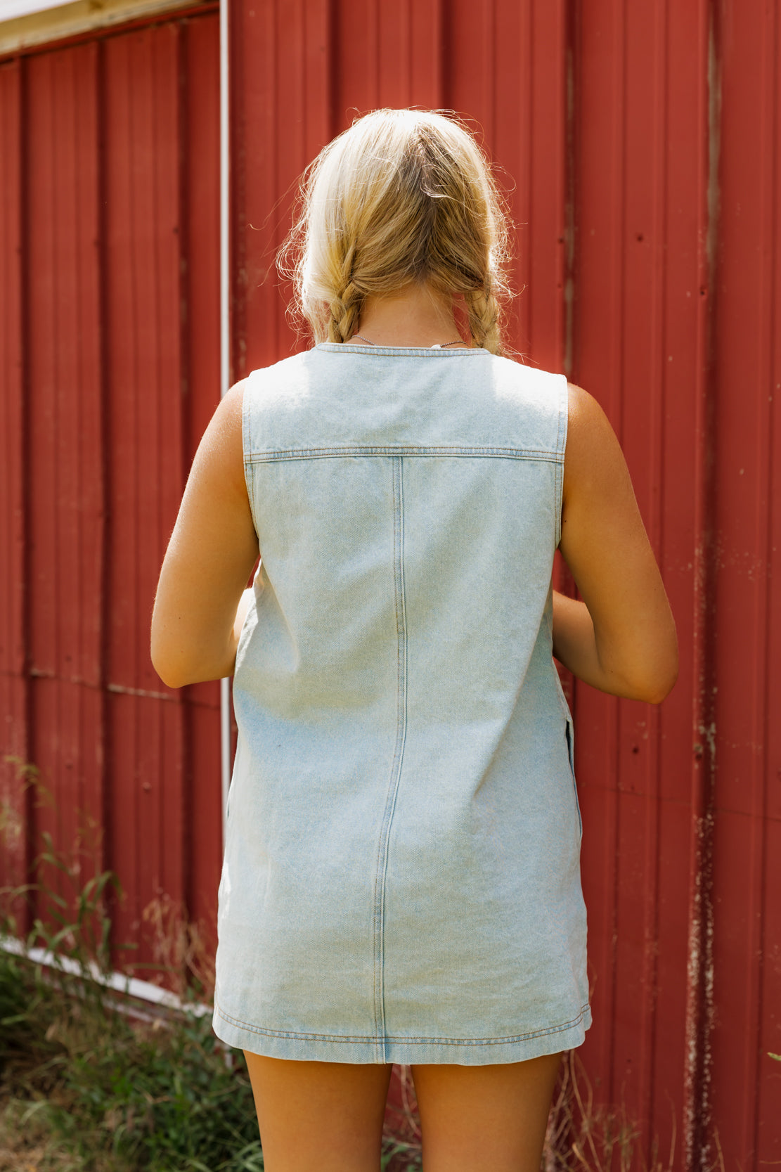Tia Button Down Mini Dress | Light Denim