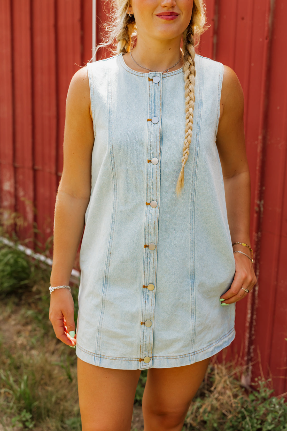 Tia Button Down Mini Dress | Light Denim