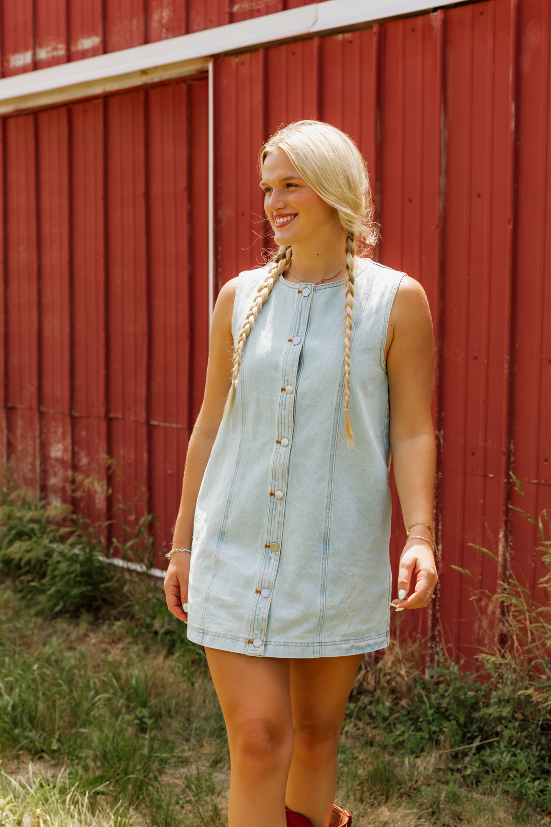Tia Button Down Mini Dress | Light Denim